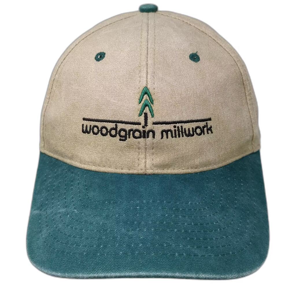Nissun Baseball Cap Hat Beige Green OS Woodgrain Millwork Slideback Embroidered